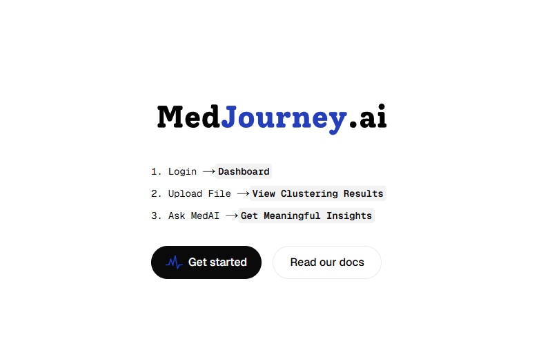 MedJourney dashboard showing clustering scatter and LLM report